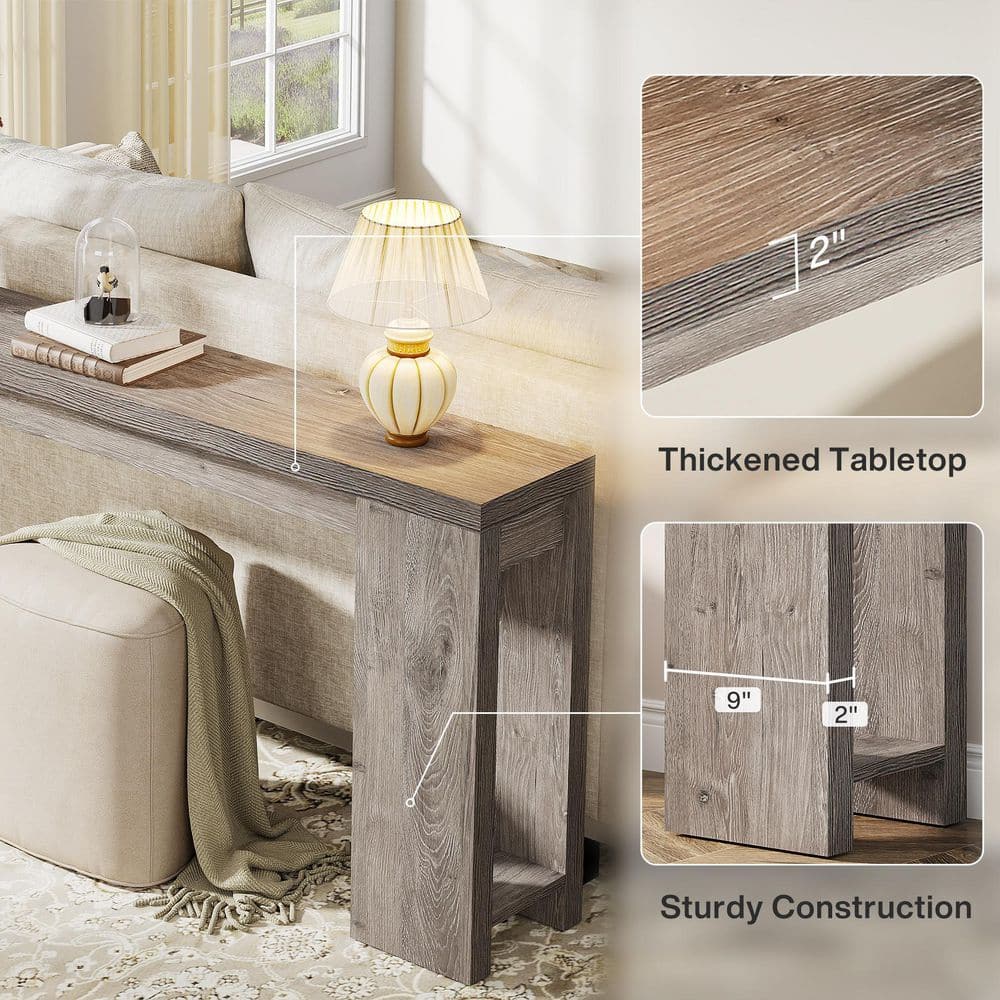 Gray Engineered Wood Farmhouse Console Table with Storage