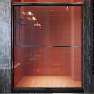 56 in. to 60 in. W x 72 in. H Sliding Framed Shower Door in Matte Black with Clear Glass Double Sliding Reversible