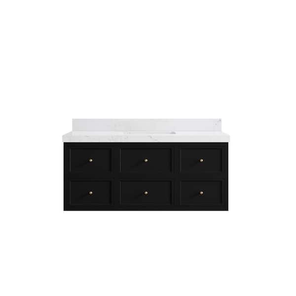 Willow Collections Roswell 48 in. Single Sink Freestanding Black Bath Vanity with Empira White Qt. Top Unassembled