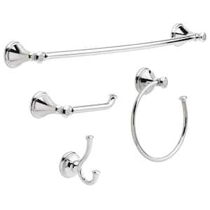 Cassidy 4-Piece Bath Hardware Set with 24 in. Towel Bar, Toilet Paper Holder, Towel Ring, Towel Hook in Polished Chrome