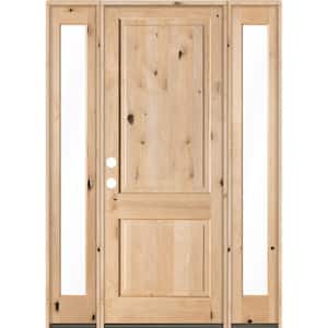 64 in. x 96 in. Rustic Knotty Alder Unfinished Right-Hand Inswing Prehung Front Door with Double Full Sidelite