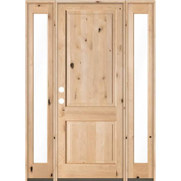 Krosswood Doors 64 in. x 96 in. Rustic Knotty Alder Unfinished Right-Hand Inswing Prehung Front Door with Double Full Sidelite