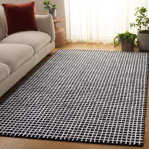Abstract 6 ft. x 6 ft. Square Ivory/Black Grid Geometric Area Rug