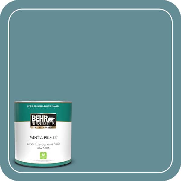 BEHR PREMIUM PLUS 1 qt. #S450-5 Oarsman Blue Semi-Gloss Enamel Low Odor Interior Paint & Primer
