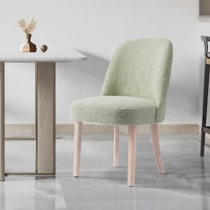 Plush Stain Resistant Boucle Upholstered Living Room Accent Side Chair with Natural Wood Finish Legs in Desert Sage