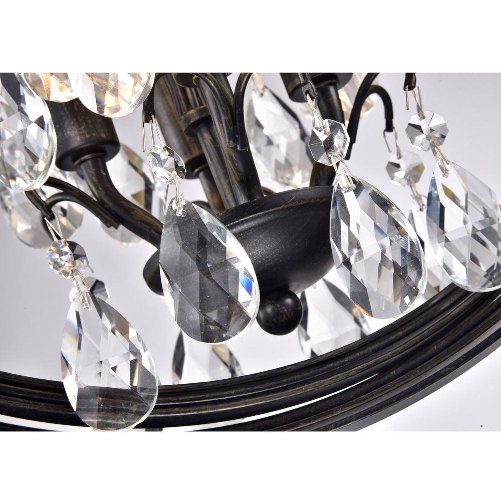 Antique Black Metal Globe Crystal 4-Light Chandelier
