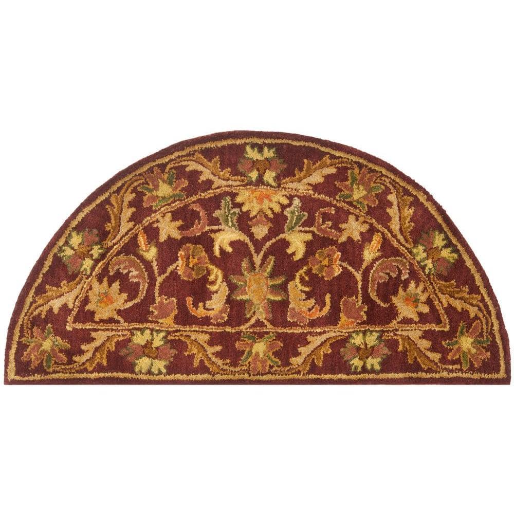 Elegant Wine & Gold Hand-Tufted Wool Hearth Rug, 2' x 4'