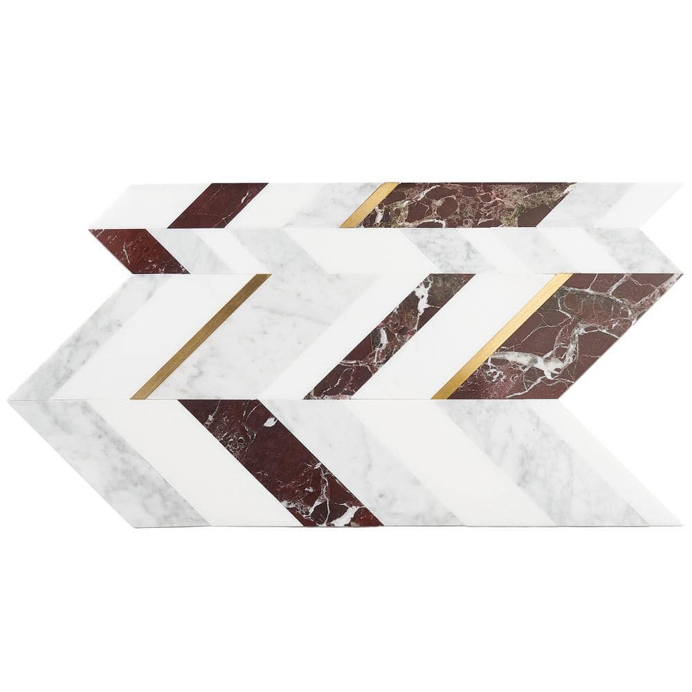 Tyra 12" x 18" Polished Marble and Brass Chevron Mosaic Tile