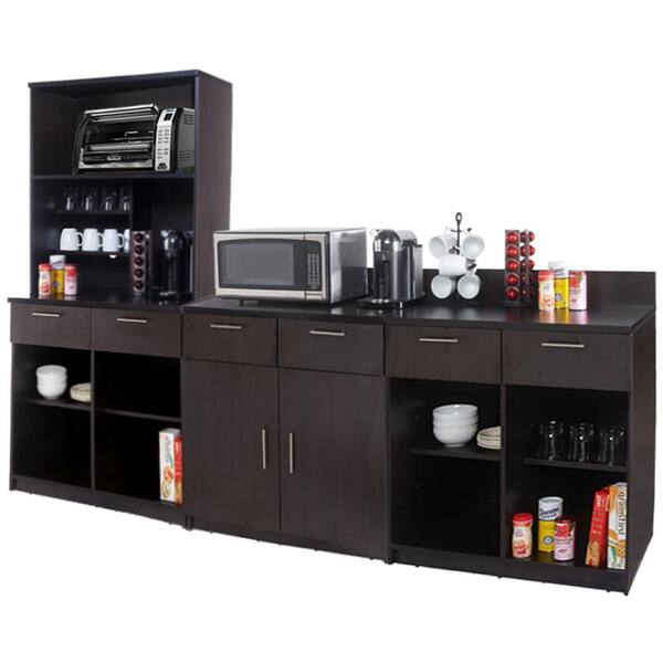 HUE Break Room Furniture Coffee Kitchen Espresso Sideboard with Lunch Break Room Functionality with Assembled Commercial Grade 3393