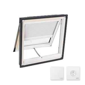 44-1/4 in. x 45-3/4 in. Venting Deck Mount Skylight w/ Laminated LowE3 Glass & White Solar Powered Light Filtering Blind
