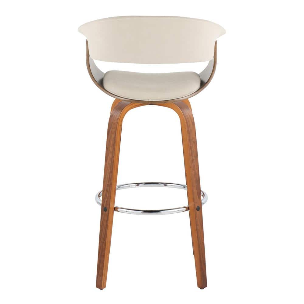 Cream Walnut Chrome Swivel Barstools with Footrest, Set of 2