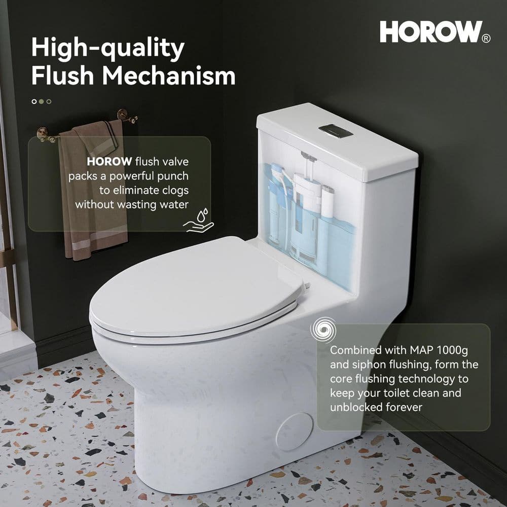 White Ceramic Dual Flush Elongated One-Piece Toilet