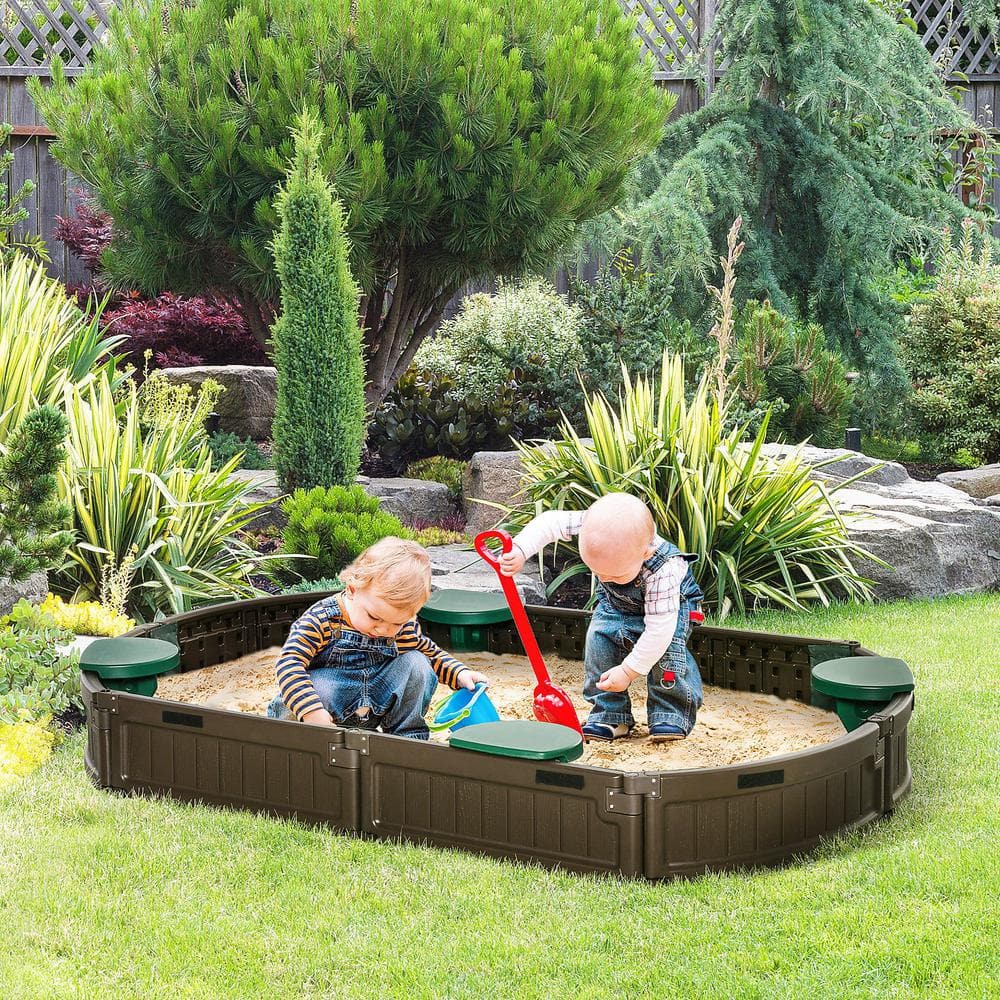 72 in. x 41.25 in. Plastic Outdoor Sandbox with Cover Garden Bed, Children