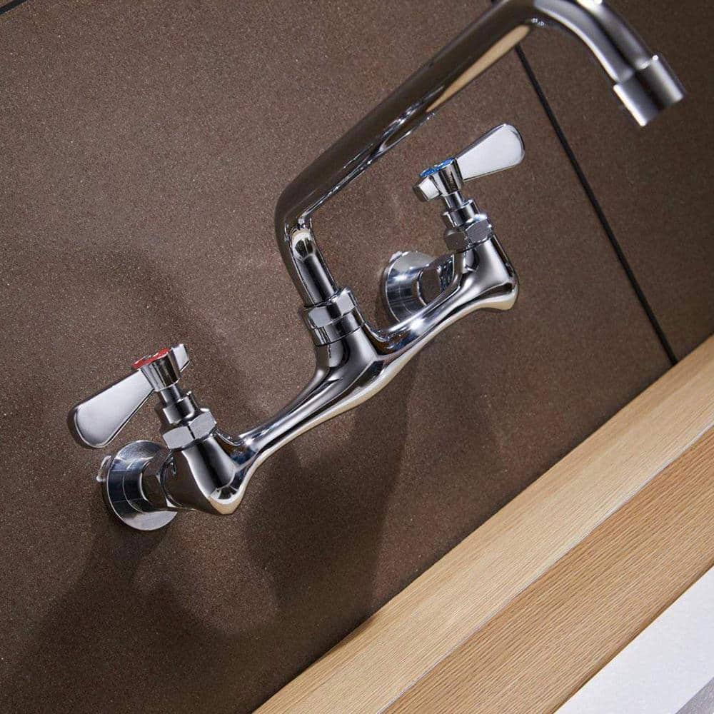 Polished Chrome 2-Handle Wall Mount Pot Filler Faucet