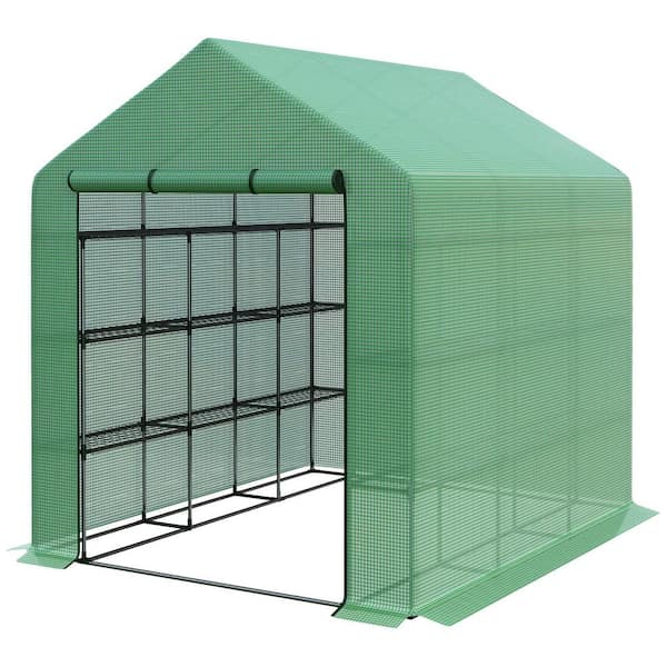 Outsunny 96 in. L x 70.75 in. W x 82.75 in. H Portable Water/UV Walk-In Greenhouse Hot House with 18 Shelves