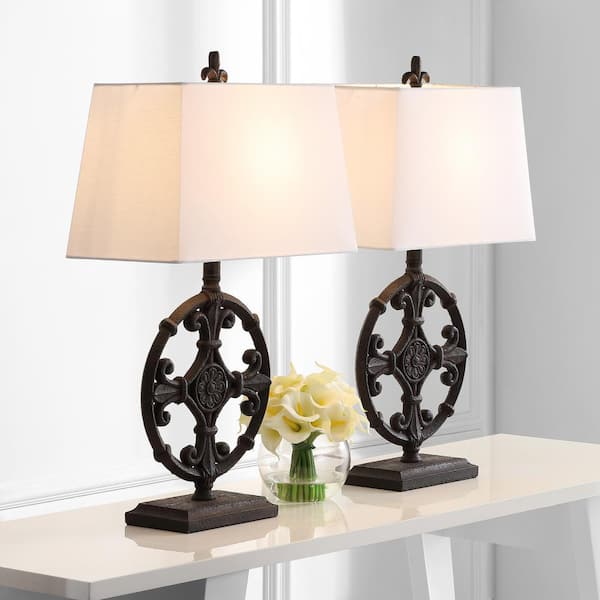 SAFAVIEH Waylon 28 in. Iron Crafted Table Lamp with Off-White Shade (Set of 2)