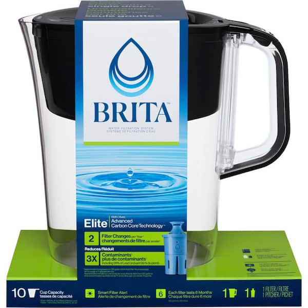 Brita Tahoe 10-Cup Large Water Filter Pitcher in Black with 1-Elite Filter, BPA Free