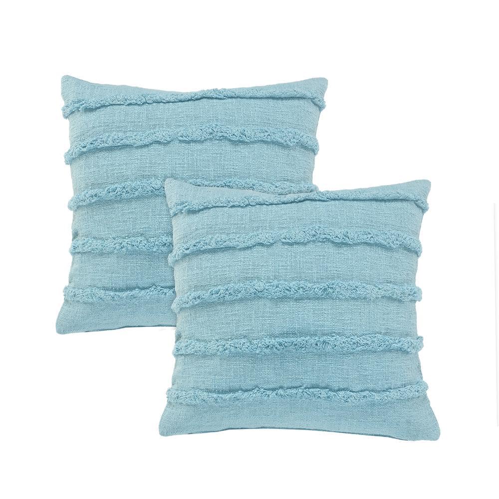 Renee Light Blue Solid Tufted 100% Cotton 20 in. x 20 in. Throw Pillow (Set
