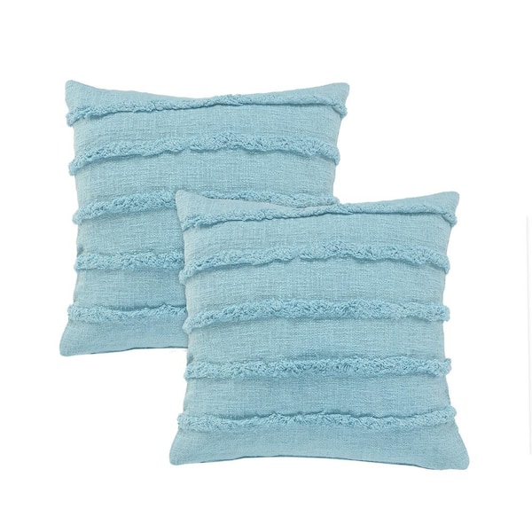 Unbranded Renee Light Blue Solid Tufted 100% Cotton 20 in. x 20 in. Throw Pillow (Set of 2)