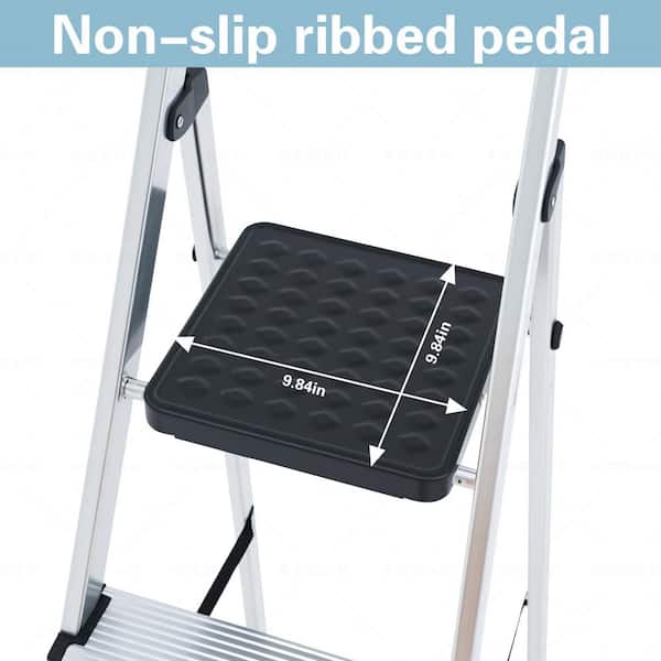 5.74 ft. Aluminum Folding Step Ladder (11 ft. Reach) with Textured Anti-Slip and Safety Handrail, 330 lb. Load Capacity