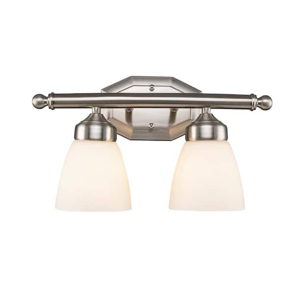 Bel Air Lighting Ashlea 16 in. 2-Light Brushed Nickel Bathroom Vanity Light Fixture with Frosted Glass Shades