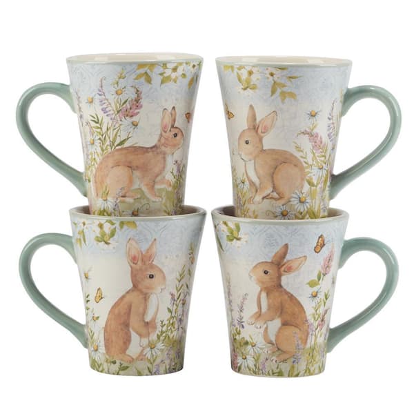 Certified International 16 Fl. Oz. Multi-Colored Easter Meadow Earthenware Beverage Mugs (Set of 4)