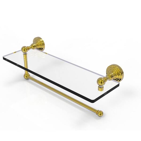 Allied Brass Waverly Place Collection 16 in. Paper Towel Holder with Glass  Shelf in Unlacquered Brass WP-1PT/16-UNL