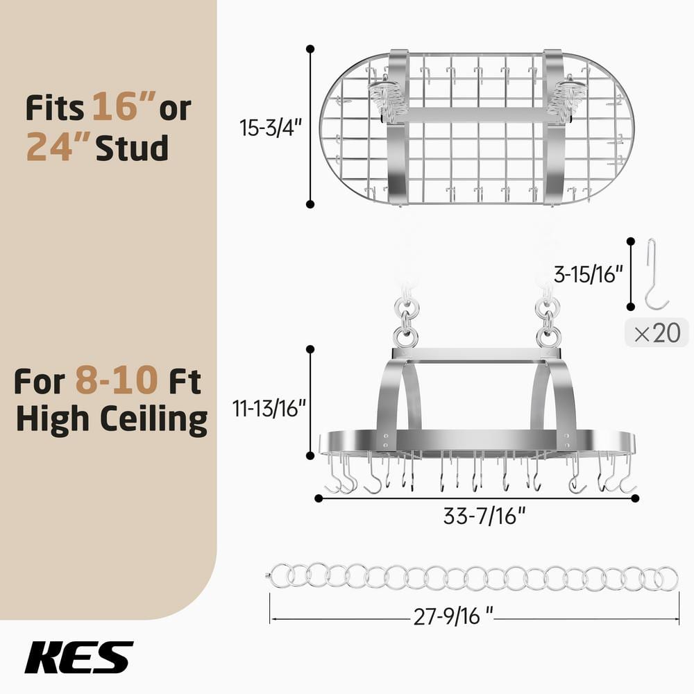 Chrome Ceiling Mounted Pot Rack with 20 Hooks