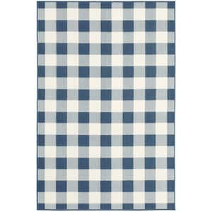 Messina Blue/Ivory 4 ft. x 6 ft. Geometric Gingham Check Polypropylene Indoor/Outdoor Area Rug