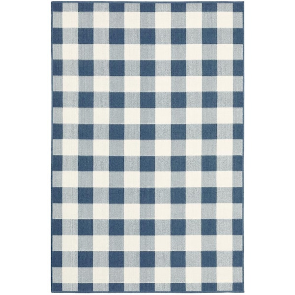 Messina Blue/Ivory 7 ft. x 10 ft. Geometric Gingham Check Polypropylene Indoor/Outdoor Area Rug