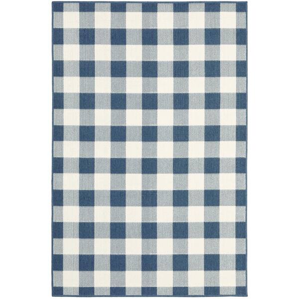 AVERLEY HOME Messina Blue/Ivory 8 ft. x 11 ft. Geometric Gingham Check Polypropylene Indoor/Outdoor Area Rug