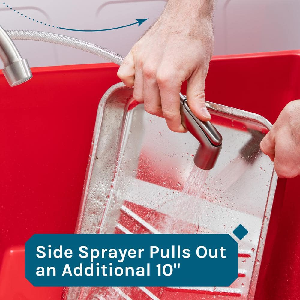 Red Freestanding Laundry Sink with Stainless Steel Faucet