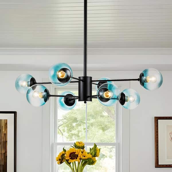 Rennnsan Rae 8 - Light Black Dimmable Blue Sputnik Bubble Modern Linear Chandelier