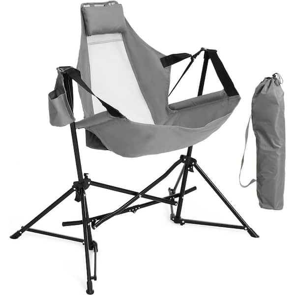 HOMEFUN Oversized Folding Portable Swinging Hammock Grey Chairs with Stand and Storage Bag