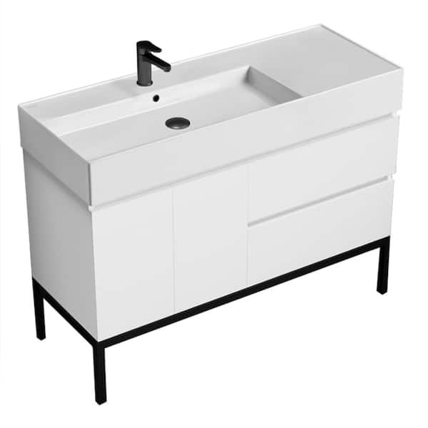 Nameeks Block 47.6 in. W x 18.1 in. D x 34.65 in. H Modern Bathroom Vanity in Glossy White With White Ceramic Top