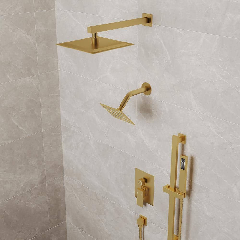 Brushed Gold Dual Shower Head System with Adjustable Handheld Spray