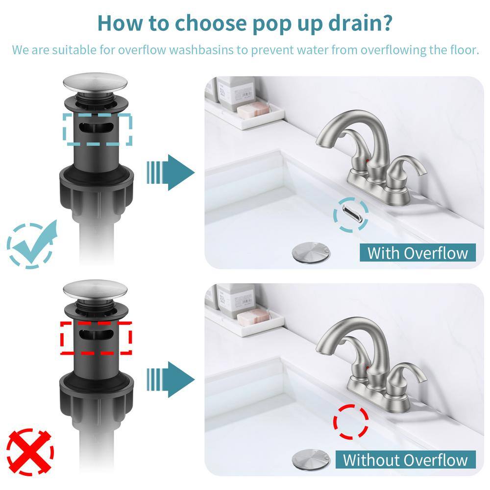 Brushed Nickel 4-Inch Centerset Double Handle Bathroom Faucet with Pop-Up Drain