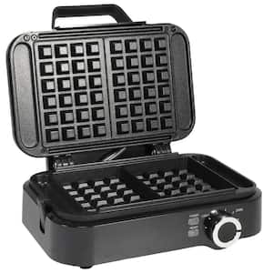 AEA-783A, Extra Deep 2-Slice Belgian Waffle Maker, 1200W, 7 Browning Levels, Non-Stick Plates, Stainless Steel, Black