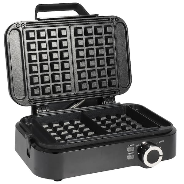 1200W Belgian Waffle Maker with Non-Stick Surfaces, Browning Control,  Black, Stainless Steel, New