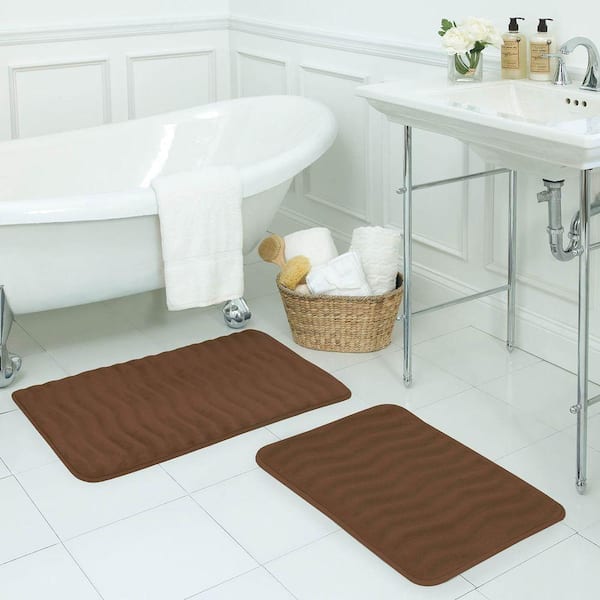 Just Home Gray Embossed Memory Foam Bath Rug Set, 2-Pack