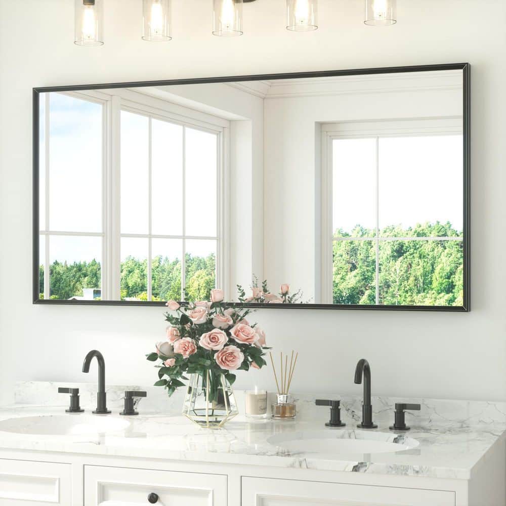 60 in. W x 30 in. H Rectangle Aluminum Framed Wall Bathroom Vanity Mirror in Black price history on PriceWatchPro