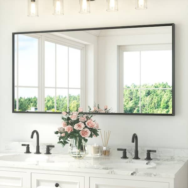 60 in. W x 30 in. H Rectangle Aluminum Framed Wall Bathroom Vanity Mirror in Black