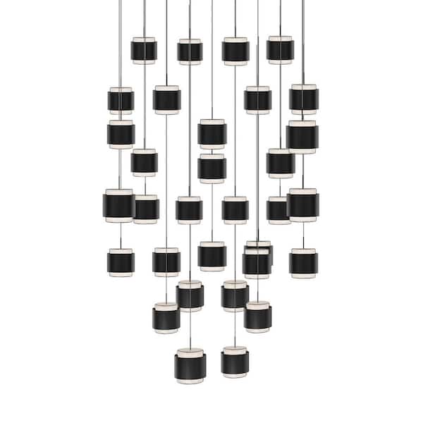 Banded 41-Light Black Integrated LED Square Pendant Light Selectable 4CCT 2700K-3000K-3500K-4000K