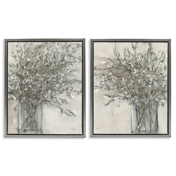 Charcoal Sketched Vase by Samuel Dixon 2 Pieces Gray Floater Frame Nature Graphic Art Print 31 in. x 25 in.