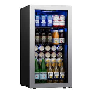 122-Cans Beverage Cooler 16.9 in. W Single Zone Refrigerator 2-Layer UV-Blocking Tempered Glass Door in Stainless Steel