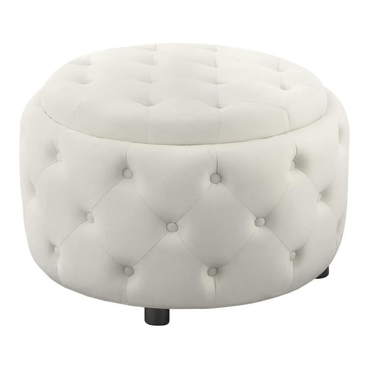 Angelina Tufted Storage Round Ottoman Pearl