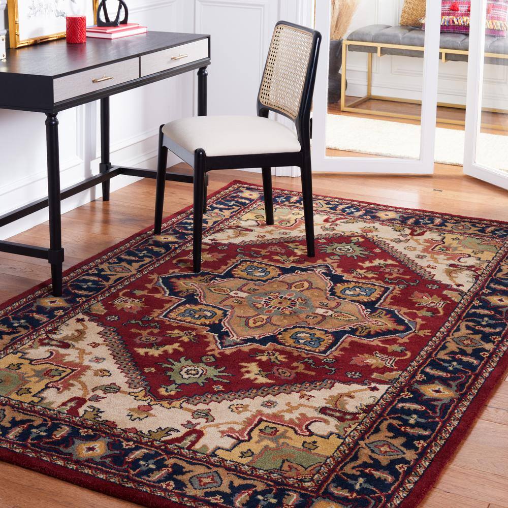 Luxurious Heritage Red Square Wool Area Rug, 4' x 4'