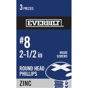 #8 x 2-1/2 in. Zinc Plated Phillips Round Head Wood Screw (3-Pack)