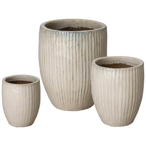 10,5 in. x 13 in. 14 in. x 18 in. 18 in. x 23 in. H Ceramic Round Pots S/3 Distressed White