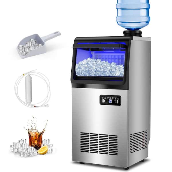 14 in. 120 lbs. Full Size Ice Cubes per day Ice Maker with Water Filter Interior Blue LEDs in Silver Stainless Steel